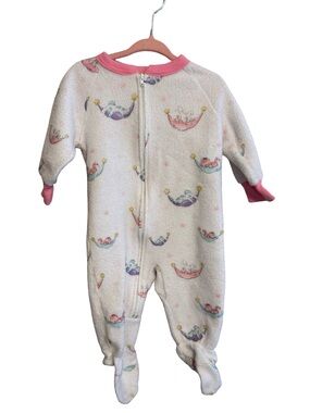 Vintage Carter’s White Pink Fleece Footed Sleeper 6-12 Months Animals Pajamas
